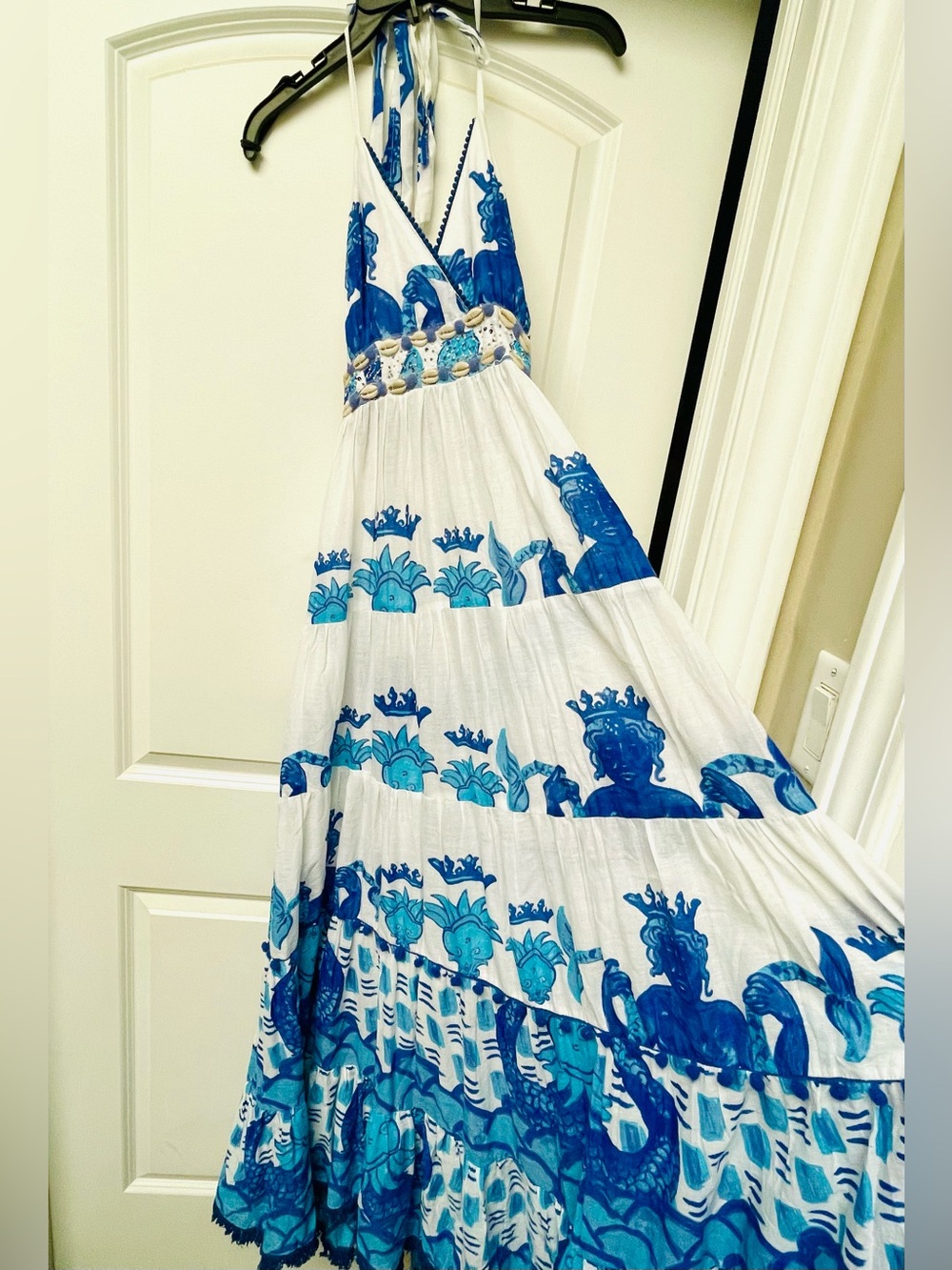 Leoni Al Sol by Antica Sartoria 100% Cotton Maxi Sun Dress Blue & White M